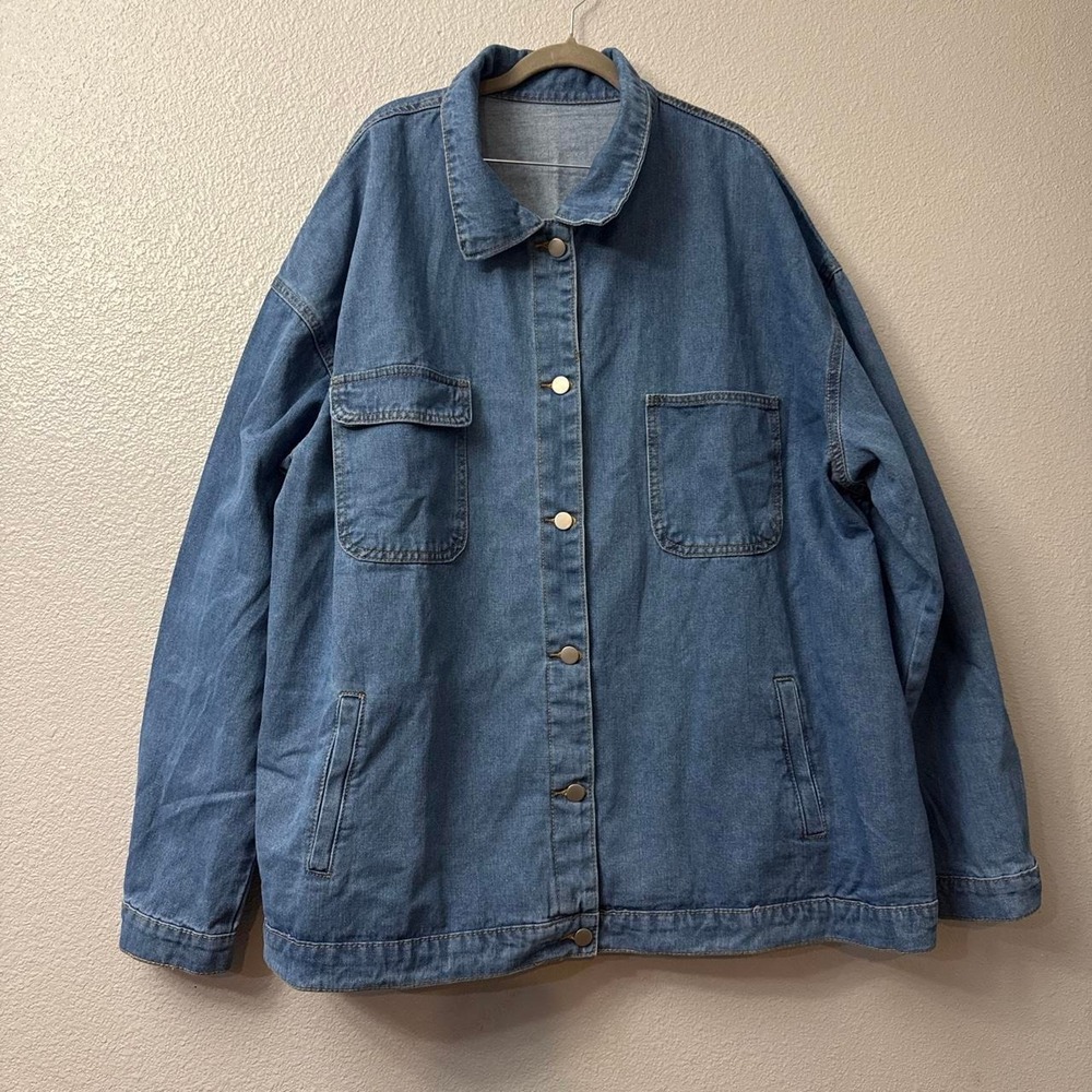 Womens Blue Denim Jean Jacket Button Up Medium Wash Plus Size 5XL Y2K Outerwear
